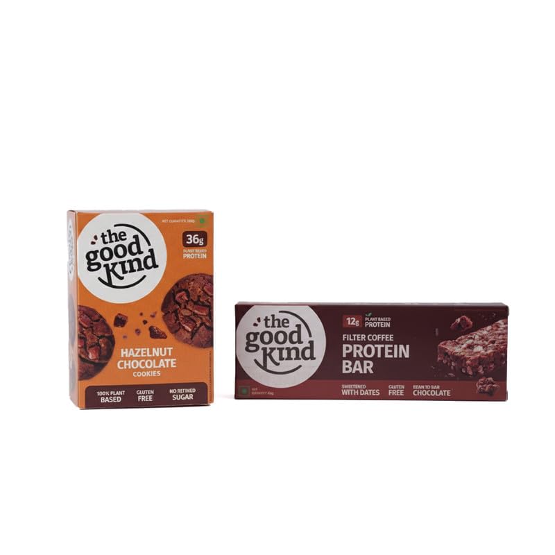Image of The Good Kind Hazelnut Chocolate Cookies (1 Pack) & Filter Coffee Protein Bar (2 Pack), Plant Based Cookies & Bar, Perfect for Snacking, Gluten Free, Palm Oil free & Vegan (Combo Pack of 3)