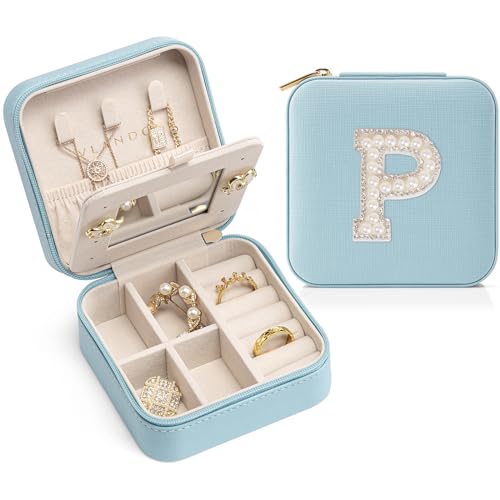Vlando Jewelry Box for Girls Women, Initial Organizer Case, Travel Must Haves, Necklace Earrings Ring Box, Gifts for Sister Daughters - Letter S, Blue Blue S