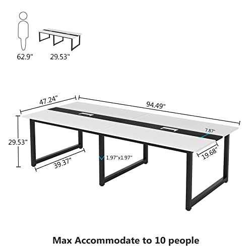 LITTLE TREE 8FT Conference Table, Large Meeting Table for 10 People, White Conference Room Table for Boardroom, Seminar Table with Cable Management, Modern Wood Training Table with Strong Metal Frame - Thumbnail 3