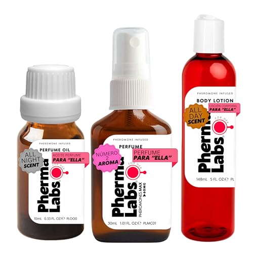 PHERMALABS Set de Regalo Feromonas Perfume Bundle: Perfume, Aceite Corporal y Loción Corporal (3 artículos) - para ella [atraer hombres]