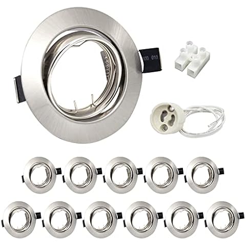 Wondlumi Recessed Light Fittings for Ceiling Round Brushed Chrome Frame for Spot Lights 30° Tilt Adjustable Downlight with GU10 Lamp Holder,12 Pack Cover