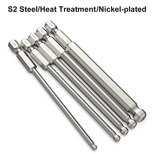 7Pcs Sae Ball End Hex Screwdriver Bit Set Hex Head Allen Wrench Drill Bit Set 5/64-5/16 Inch Magnetic 1/4 Inch Hex Shank 100Mm Long #TOP4