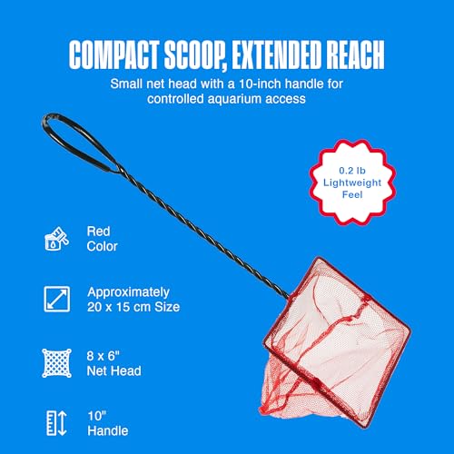 Image of Penn-Plax Infra-Red Quick-Net Aquarium Fish Net - 8 x 6 in Fine Mesh, 10 in Vinyl-Covered Braided Handle - Small Aquarium Cleaning Tool for Gentle Fish Handling - Freshwater & Saltwater Tanks - Red