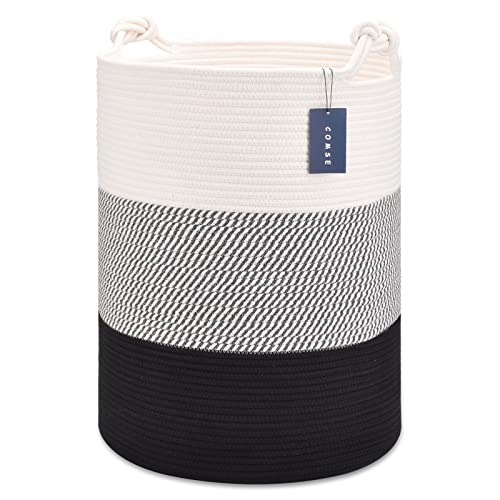 COMSE Cesto portaoggetti extra large, in corda di cotone, 40 x 55 cm, per giocattoli, vestiti, asciugamani, bianco/grigio/nero