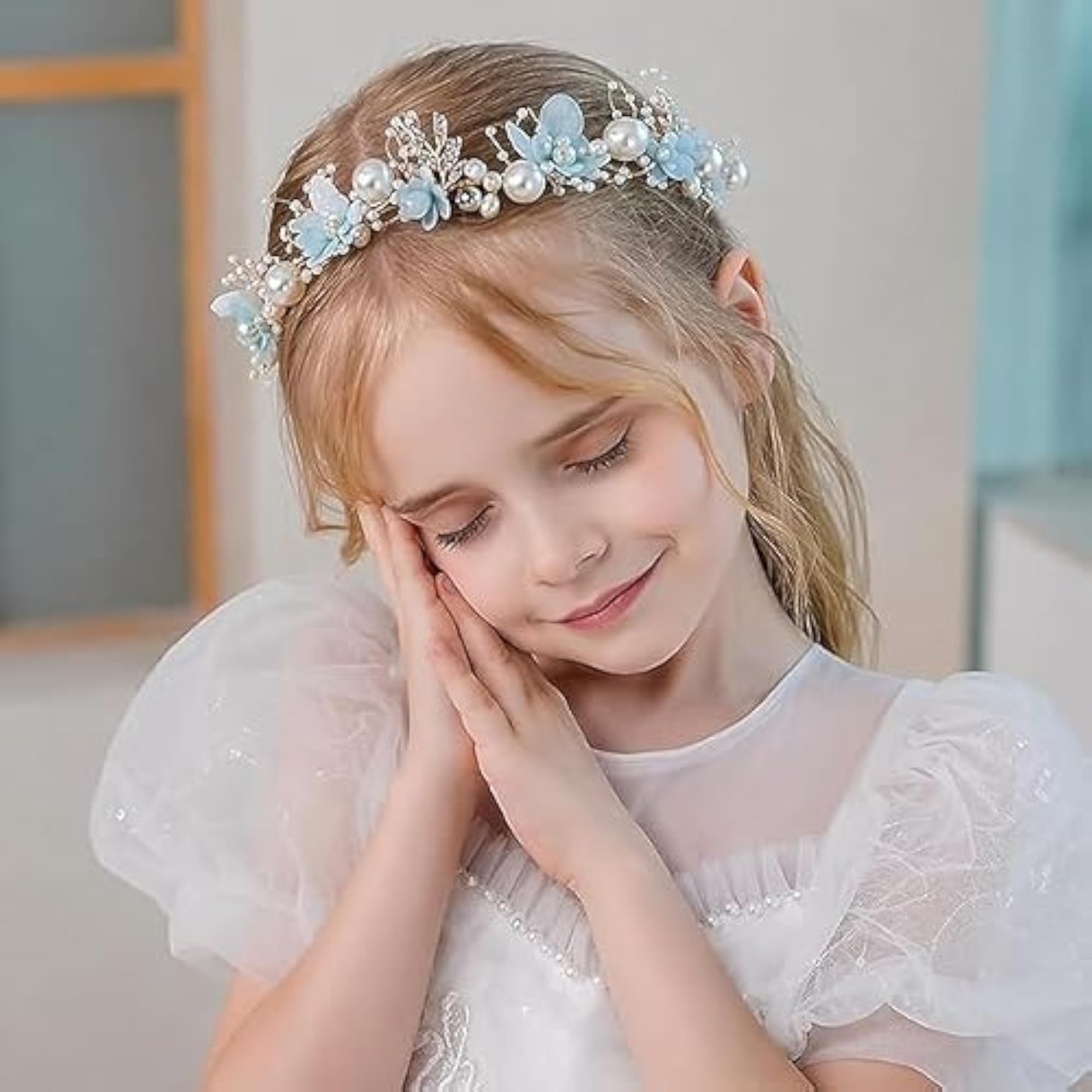 Floral Pearl Tiara Headband for Weddings and Parties
