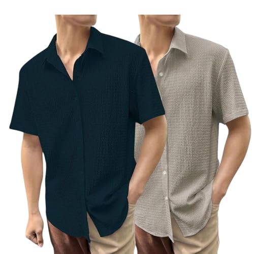 Image of GRECIILOOKS Men's Polycotton Shirt |Stylish Casual Regular Fit Shirts | Textured Half Sleeve | Slim Fit | Business & Meeting Ready (Available in Plus Size)