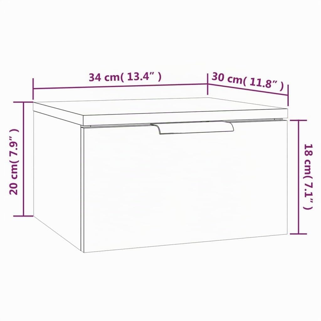 vidaXL Nachtkastjes 2 st wandgemonteerd 34x30x20 cm betongrijs