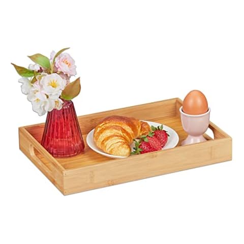 Relaxdays Bamboo Serving Tray with Handles Cover