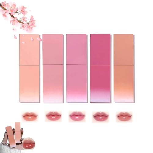 Macqueen Wasserleuchtende Lippentönungs-Set, langanhaltender, feuchtigkeitsspendender Lipgloss, 5 Farben, flüssiger Lippenstift,...