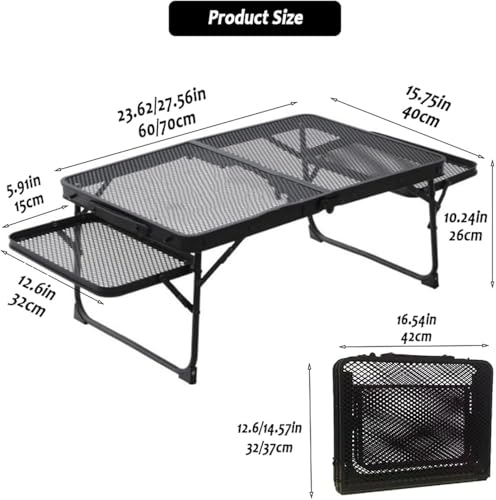 Table de camping pliable en métal avec ailes latérales extensibles - 3