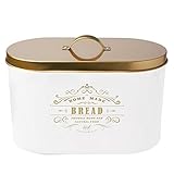 Platzsparender Brotkasten aus Edelstahl im Vintage-Stil mit Deckel, cremefarben/Schwarz/Weiß weiß
