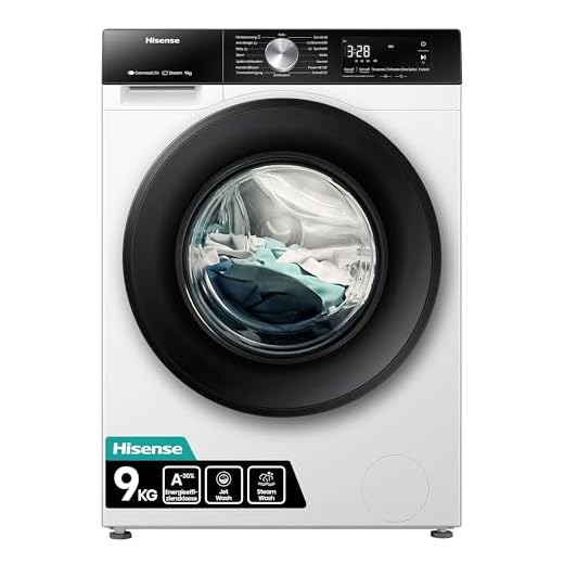 Hisense WF3S9043BW3 Waschmachine mit Dampffunkunktion, 9 kg, 1400 U,min, WiFi, ConnectLife, Power JetWash, Anti-Allergie Programm, Aqua Stop, Auto Wash, Quick Wash, EEK A-30 Prozent