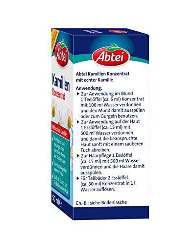 Abtei Kamillen Konzentrat - mit echter Kamille - vielseitig anwendbar - für Haut-, Haar- und Mundpflege, für Umschläge oder als Badezusatz - vegan - 1 x 50 ml