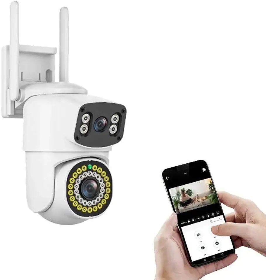 Câmera de Segurança Wi-Fi 1080P Lente Dupla com Rotação 350°, Visão Noturna Colorida, Detecção de Movimento e Áudio Bidirecional, Ideal para Casas, Lojas e Garagens, Suporte até 128G