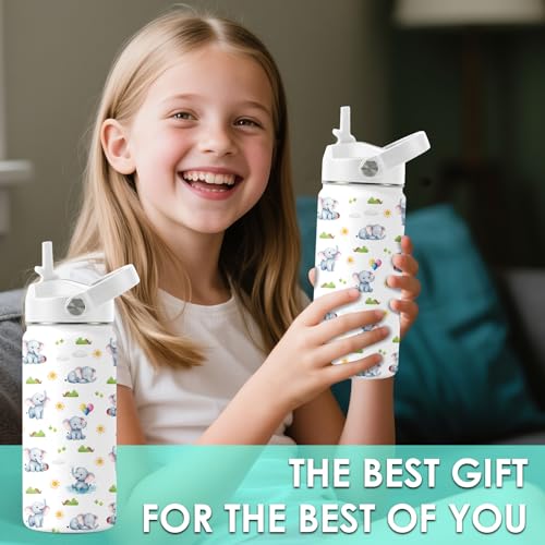 Animals Gifts for Boys Girls - 16oz Kids Water Bottle with Straw Lid, Stainless Steel Insulated Bottle, Leak Proof, BPA-Free, Cartoon Travel Cup for School, Elephant Children Birthday Gift Cup(1pc) by xiiai - Used condition - Image 8