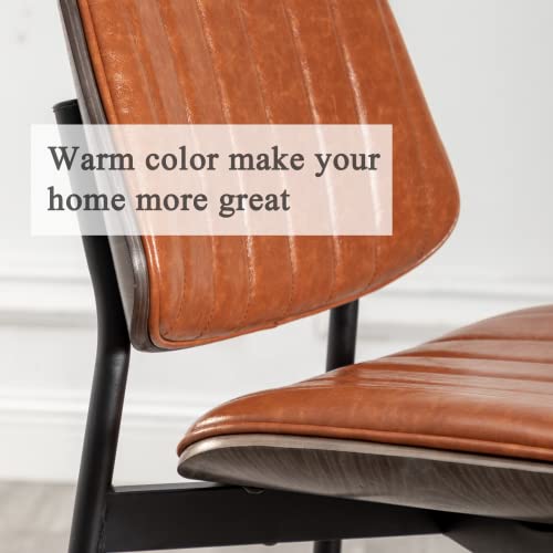 Lunling Dining Chairs Set Of 2 Mid Century Modern Retro Faux Leather Chair With Walnut Bentwood Upholstered Seat Metal Legs Adjustable Foot For Kitchen Dining Room Chairs(Brown) #TOP4