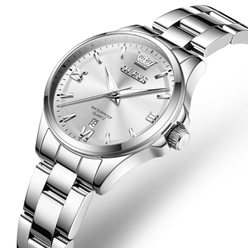 OLEVS Watch Women Silver Watches for Women Stainless Steel Waterproof Dress Woman Watch Quartz Fancy Dainty Elegant Luxury Fashion Luminous Ladies Watches for Small Wrist Reloj para Mujer — view 2