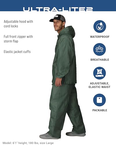 Image of FROGG TOGGS Men's Ultra-Lite2 Rain Suit, Waterproof Raincoat and Pant Set | 2-Piece Rainwear, Extremely Lightweight Packable Rain Jacket, Rain Pants Ideal for Hiking, Fishing, Motorcycling, Travel