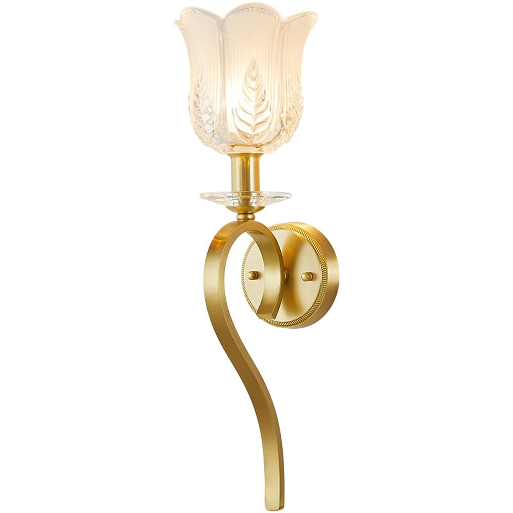 HUAYUSEDF Vintage Brushed Brass Hallway Wall Sconce Mid Century Flower Light Fixture Nordic Bedroom Gold Lighting Farmhouse Mounted Lamp for Living Room Bedside Aisle Stairs Porch