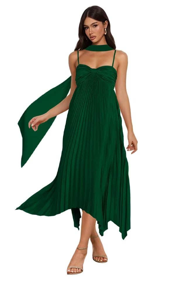 RSOETOO Scarf Bridesmaid Dresses Satin for Women 2026 Spaghetti Straps Wedding Guest Cocktail Dress RON035