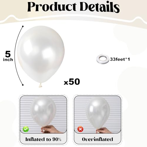 Image of Togvu Pearl White Balloons, 50Pack 5 Inch Small Mini Pearl Latex Party Balloons for Wedding Engagement Bridal Baby Shower Anniversary Decorations Supplies