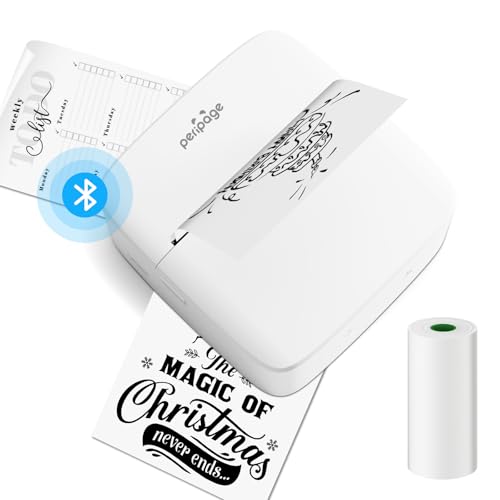 PeriPage P21 Mini Drucker, Bluetooth Mini Thermodrucker, Tiny Fotodrucker kompatibel Android/Apple, Tragbarer Etikettendrucker Mini Printer für DIY, Tagebuch, Fotos und Notizen,Weiß