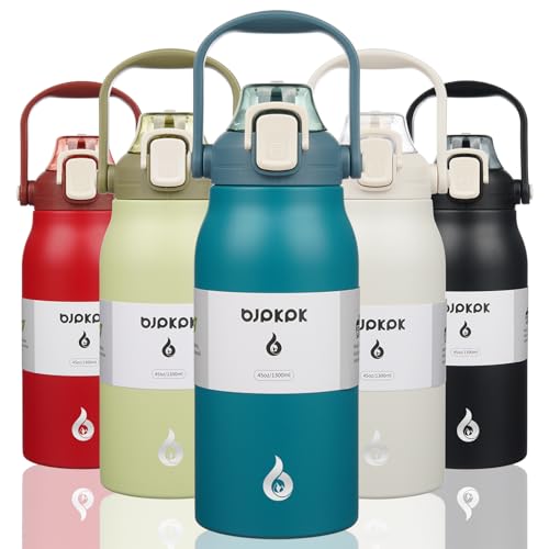 Image of BJPKPK 45oz Insulated Water Bottle with Straw Lid, Stainless Steel Bottle | One-Hand Straw Lid, BPA-Free Leakproof Large Water Bottle with Handle, Keeps Cold & Hot, Vacuum Insulation for Gym & Outdoor
