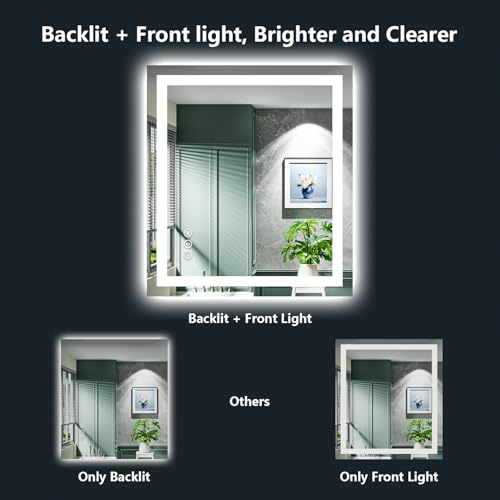 YEELAIT 24x36 Inch LED Bathroom Mirror with Lights Front and Backlit Lighted Vanity Mirror for Bathroom Wall with 3 Colors Dimmable Anti-Fog Memory Shatter-Proof IP54 Waterproof Horizontal/Vertical by YEELAIT - Image 3