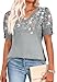 Womens Blouses Dressy Casual Short Sleeve Shirts Business Work Floral Summer Tops Plus Size Fashion Clothing V Neck Tshirts Grey S