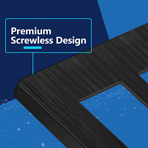 Image of LIDER Decorator Switch Cover, Screwless Wall Plate, Mid-Size 2-Gang 4.88 inch x 4.92 inch, LSWP-32M-BBK, UL Listed, Thermoplastic, Brushed Black, 1-Pack
