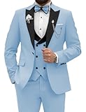 Wangyue Men's 3 Piece Suit Slim Fit Tuxedo for Men Prom Suits Sky Blue Suit Wedding Suits for Men Party Prom, S