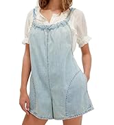 Unilexi Womens Casual Denim Backless Shorts Romper Loose Adjustable Straps Jeans Shorts Overalls ...