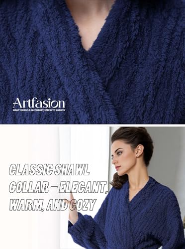 Image of Artfasion Womens Long Fleece Robe - Warm Soft Floor Length Flannel Bathrobes for Winter Thicker Long House Coat with Pockets