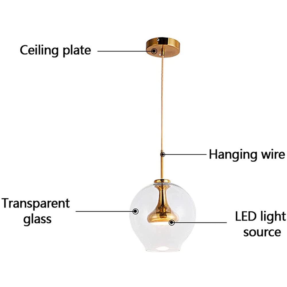 Lámpara de Noche Moderna, Ligera, con Base de latón y Cristal, de Estilo nórdico, para hogar, Bar, restaurante, personalidad Creativa, para cafetería, dormitorio (Dorada)