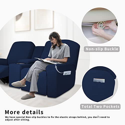 Image of Easy-Going 1 Piece Reclining Loveseat with Middle Console Slipcover | Stretch 2 Seater Loveseat Recliner Cover with Holder and Storage, Recliner Couch Sofa Cover, Furniture Protector Navy