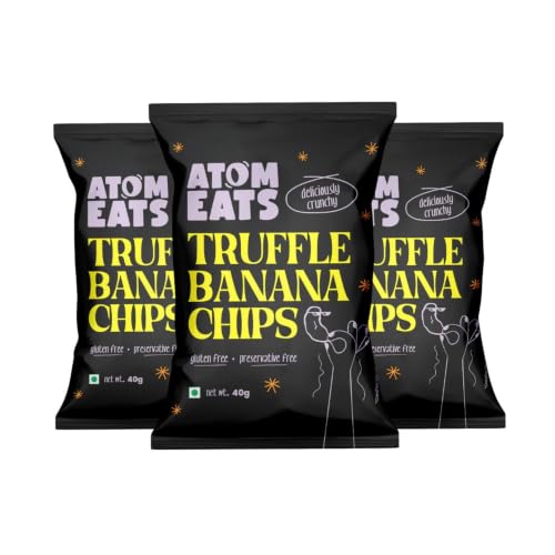 Image of Atom Eats Truffle Flavoured Banana Chips, 50g (Pack of 3) | Truffle & Cheese Sprinkled Chips | Crunchy Gourmet Snacks for Parties, Drinks, Tea & Coffee | Imported Quality | Social Gatherings - Fun Snack - Cafe