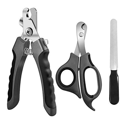 LDJZON Pet Nail Clippers and Trimmers Set Safety Guard to Avoid Over Cutting Razor Sharp Blades Grooming Tool for All Small Large Dog Cat (Grey)