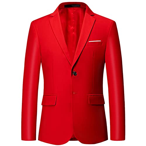 Mens Solid Slim Fit Blazer Jacket Two Button Notched Lapel Business Suit Classic Business Daily Party Sport Coat (Red,4X-Large)