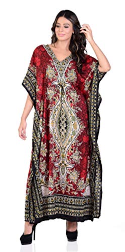 Shah Crafts. Dam kaftan tunika kimono lång maxifestklänning för myskläder semester nattkläder strand täcker kaftaner fri storlek, Röd, one size
