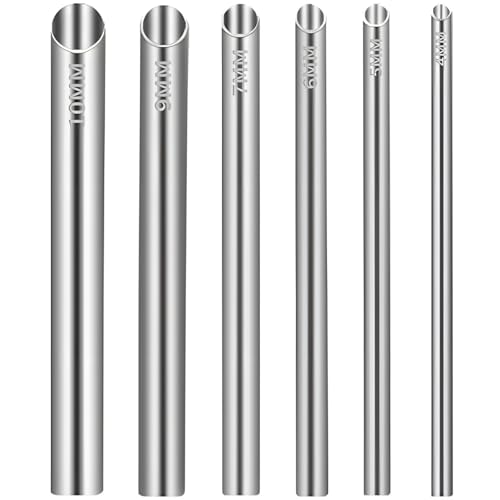 CNDRIA Professional Body Piercing Receiving Tubes 6 Pack, Stainless Steel Mirror Polished Transfer Tools, Multi-Size Hollow Guide Tubes for Ear Nose Piercing, Piercer Equipment Set