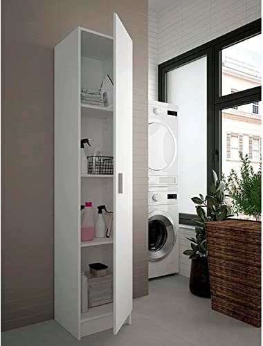 HABITMOBEL Armario 181 Suelo baño escobero despensero almacenaje Multiusos 1 Puerta Acabado Blanco 180cm 4 Colgadores escoberos Incluidos 181cm Alto - imagen 2