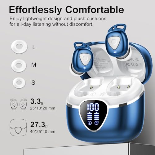 Wireless Earbuds, 2026 Bluetooth Headphones In Ear with 4 ENC Noise Cancelling, 40H Mic Clear Calls Bluetooth earphones, Deep Bass IP7 Waterproof Mini Ear Buds, USB-C Comfortable for Sport,Work Blue - Image 7