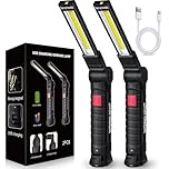 FIBRAVE LED Work Light Rechargeable, Mens Valentines Day Tool Gifts for Him Boyfriend Husband,LED Torch Grill Light Rechargeable Inspection Lamp with Magnetic Base 5 Modes 360° Rotate (2PCBlack)