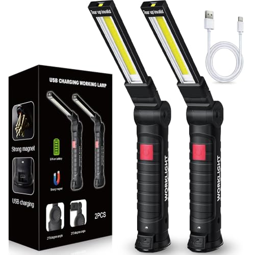 FIBRAVE LED Work Light Rechargeable Fathers Day Dad Gifts Tool Gifts for Him Boyfriend Husband LED Torch Grill Light Rechargeable Inspection Lamp with Magnetic Base 5 Modes 360 Rotate (2PCBlack)