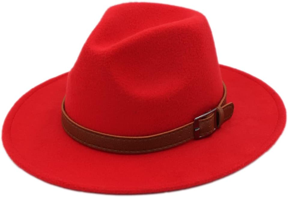 Children Kids Fedora Hat Wide Brim Boys Grils Panama Cap with Brown Leather Belt for Halloween Masquerade Party