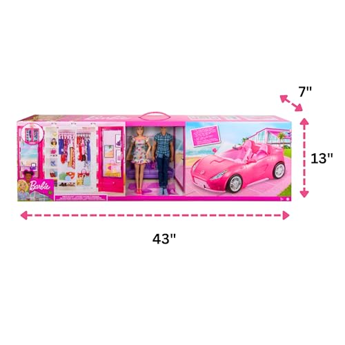 Muñecas Barbie y Ken con armario y auto convertible rosa miniatura 3