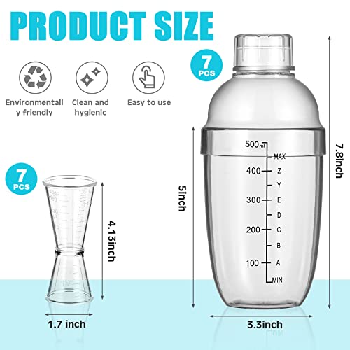 image for Yinder 7 Pcs Plastic Cocktail Shaker Set Drink Mixer with Mark Clear D