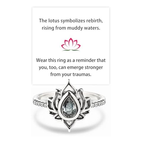Tyniffer Trauma Lotus Ring for Women S925 Sterling Silver Lotus Rings Zircon Inlaid Inspirational Ring Jewelry Gift for friends Sister Family (6, Copper（White）) Cover