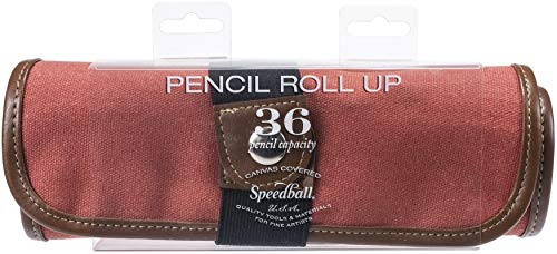 Global Art Speedball Canvas Roll Up Pencil Case 2.25"X2.25"X8.25"-Rose W/Brown Trim -Holds 36 Pencils
