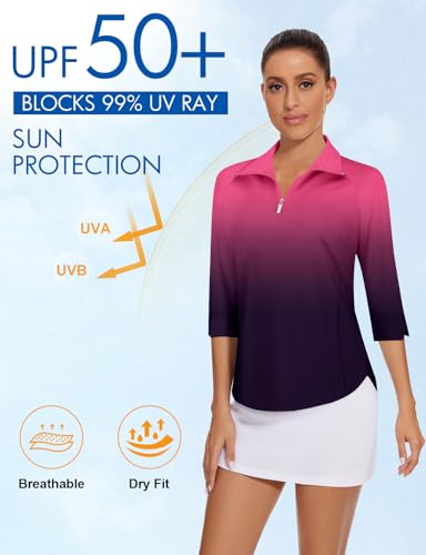 Image of Cucuchy Style Womens Golf Shirt 3 /4 Sleeve Quarter Zip Workout Tennis Tops Quick Dry UPF 50+ Shirts